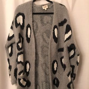 Cute fuzzy animal print cardigan
